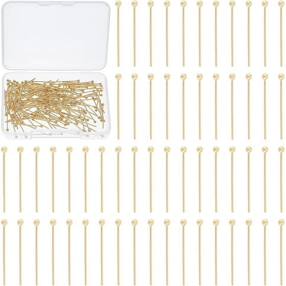 150pcs 304 Stainless Steel Ball Head Pins Real 24K golden Plated 20x0.6mm 22 Gauge Head: 1.8mm 150pcs/box