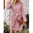 thumbnail image 5 of Zeagoo Womens Ribbed Knit Dress Long Lantern Sleeve Fall Bodycon Dress Crewneck Tie Waist Sweater Belted Dresses, 5 of 6