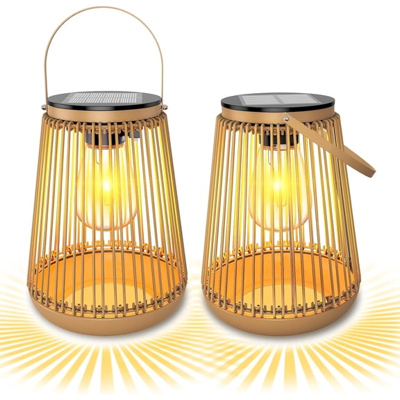 2 Pack Waterproof Outdoor Solar Lanterns, Woven Rattan Garden Decor Lanterns for Yard, Patio, Porch, Balcony & Backyard, Thoughtful Outdoor Lighting Gifts for Women, Mom and Grandma