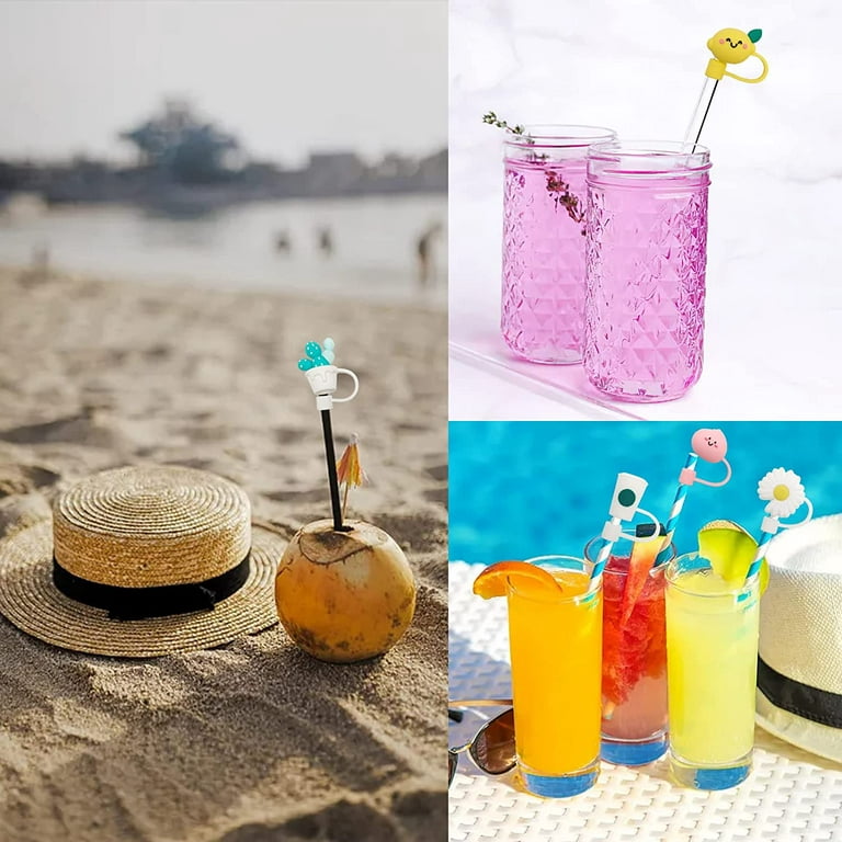 12 Pcs Silicone Straw Tips Cover Reusable Straw Covers Cap Cute Fun Straw Tips Dustproof Drinking Straw Tips Lids Fun Creative Straw Plug for 68 mm