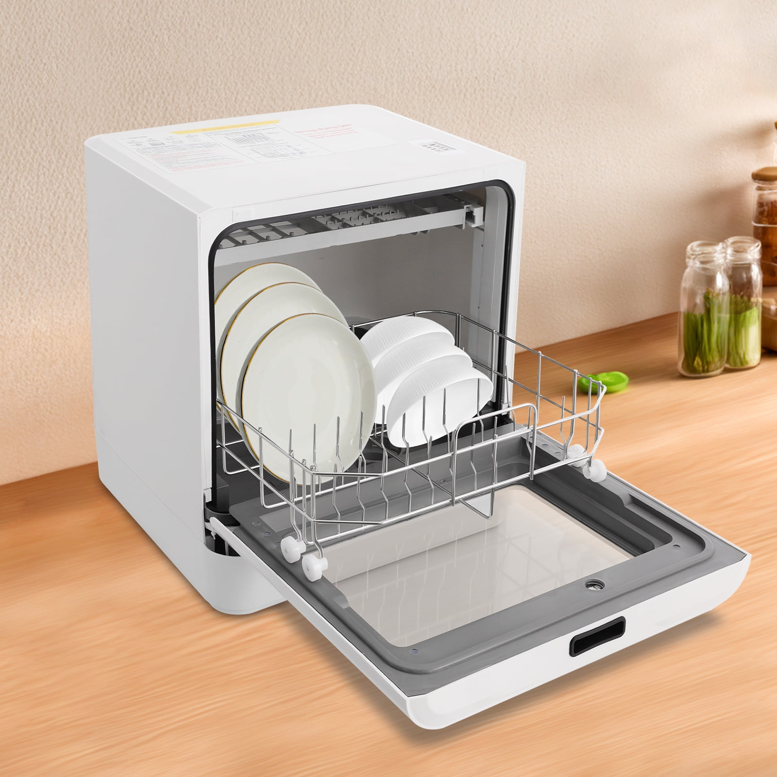 6.8L/1.8 Gallon Rectangular White Portable Mini Dishwasher Countertop Dishwasher, Household Mini Dishwasher