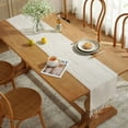 thumbnail image 4 of Handwoven Polyester Table Runner with Fringe - 13"x79" Farmhouse Lace Tablecloth for Dining Table, Christmas, Thanksgiving, Rustic Wedding Decor (Ivory), 4 of 13