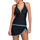 thumbnail image 2 of Xishao Conjunto de Traje de Baño para Mujer con Cuello en V y Falda (S-XXXL) A-Black(blue Trim) 3XL A-Black(blue Trim) 3XL Xishao ropa, 2 of 2