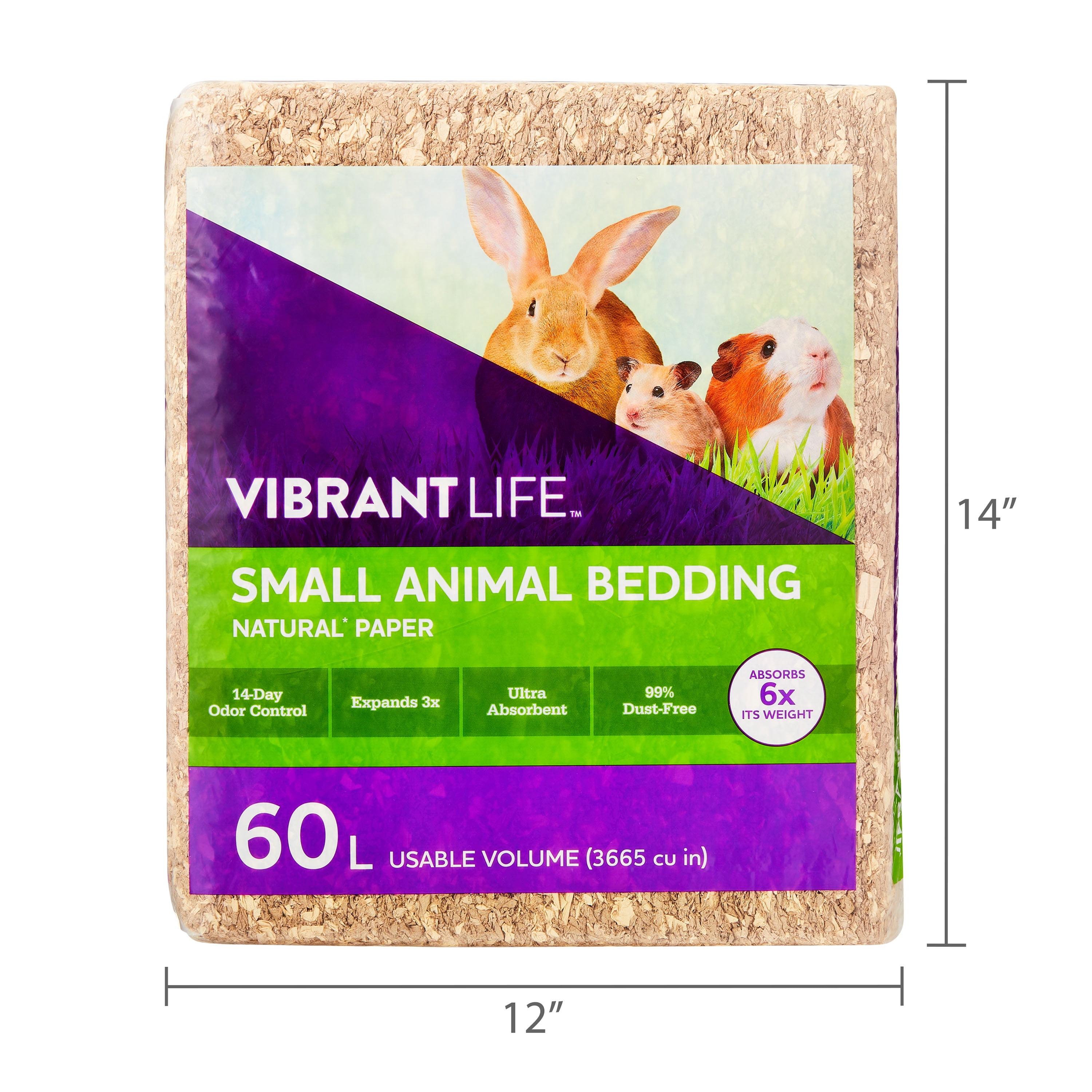 (4 pack) Vibrant Life Natural Paper Pet Bedding for Small Pets, Natural Brown, 60 L Bag