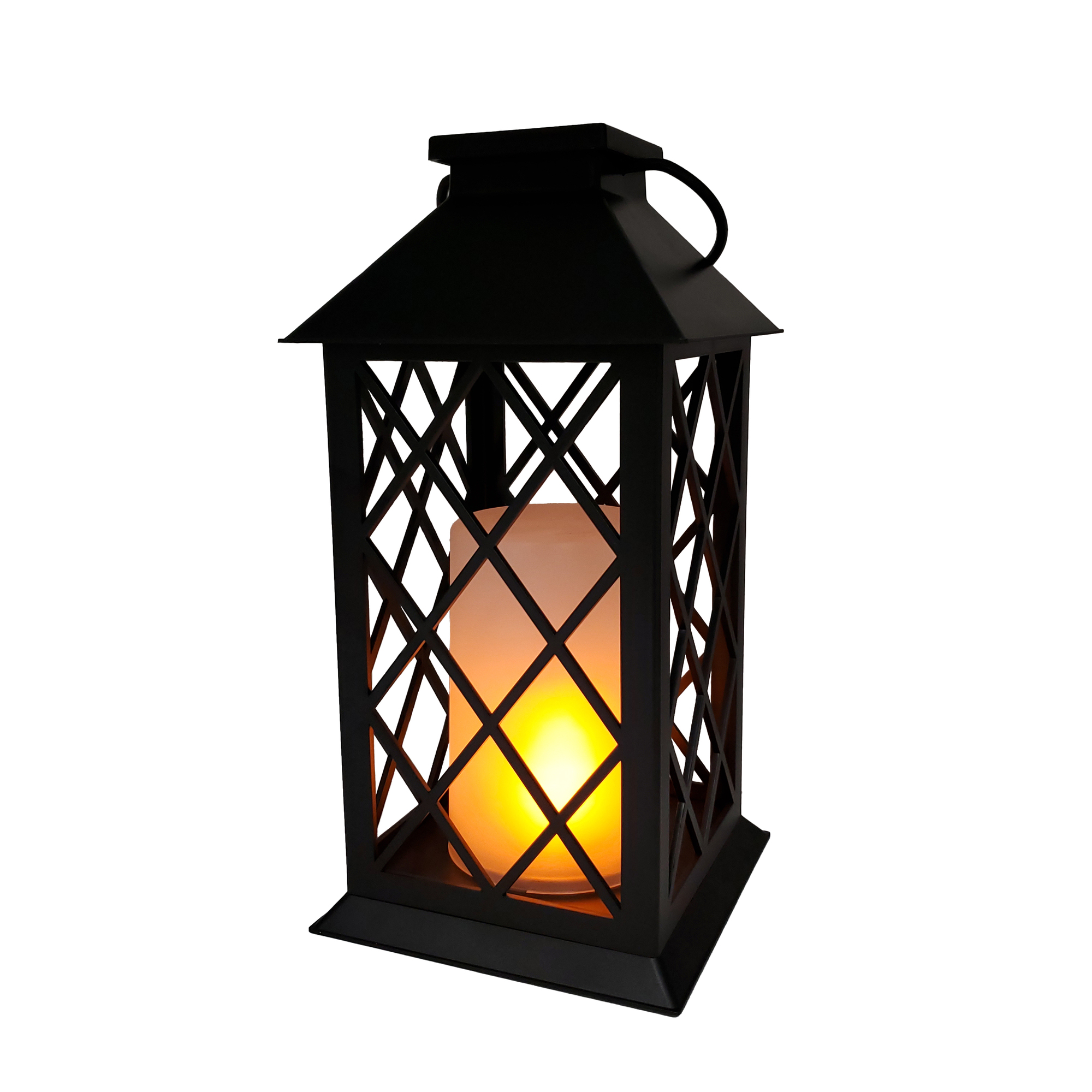 Flame Effect Battery Operated Lantern Black Tudor