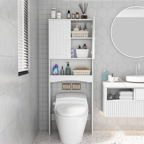 Nine Bull White Over The Toilet Wood Modern Toilet Storage