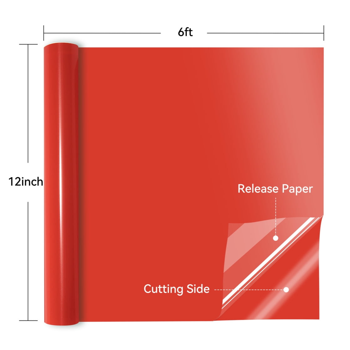 HTVRONT Permanent Vinyl Glossy-12" x 6FT Adhesive Vinyl Roll for Cutting Machine, Signs, Scrap Booking, Craft, Die Cutters-Red