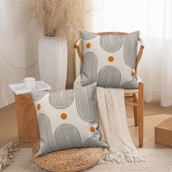 Mid-Century Pillow Covers 18x18 Set of 2 ,Modern Boho Minimalist Decorative Pillowcases for Home Sofa Couch Bed
