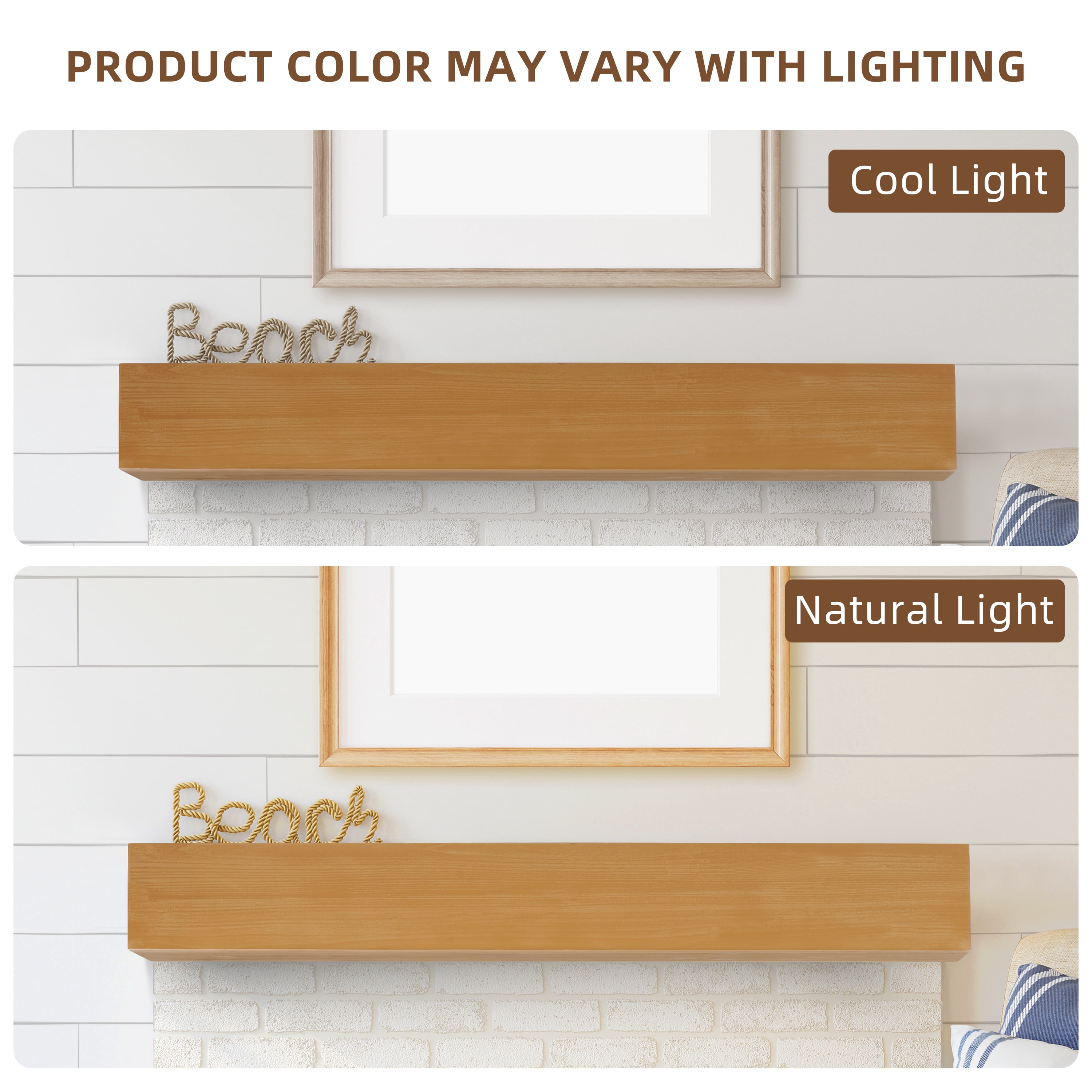 48" Rustic Wood Fireplace Mantel | Wall-Mounted & Floating Shelf for Home Decor