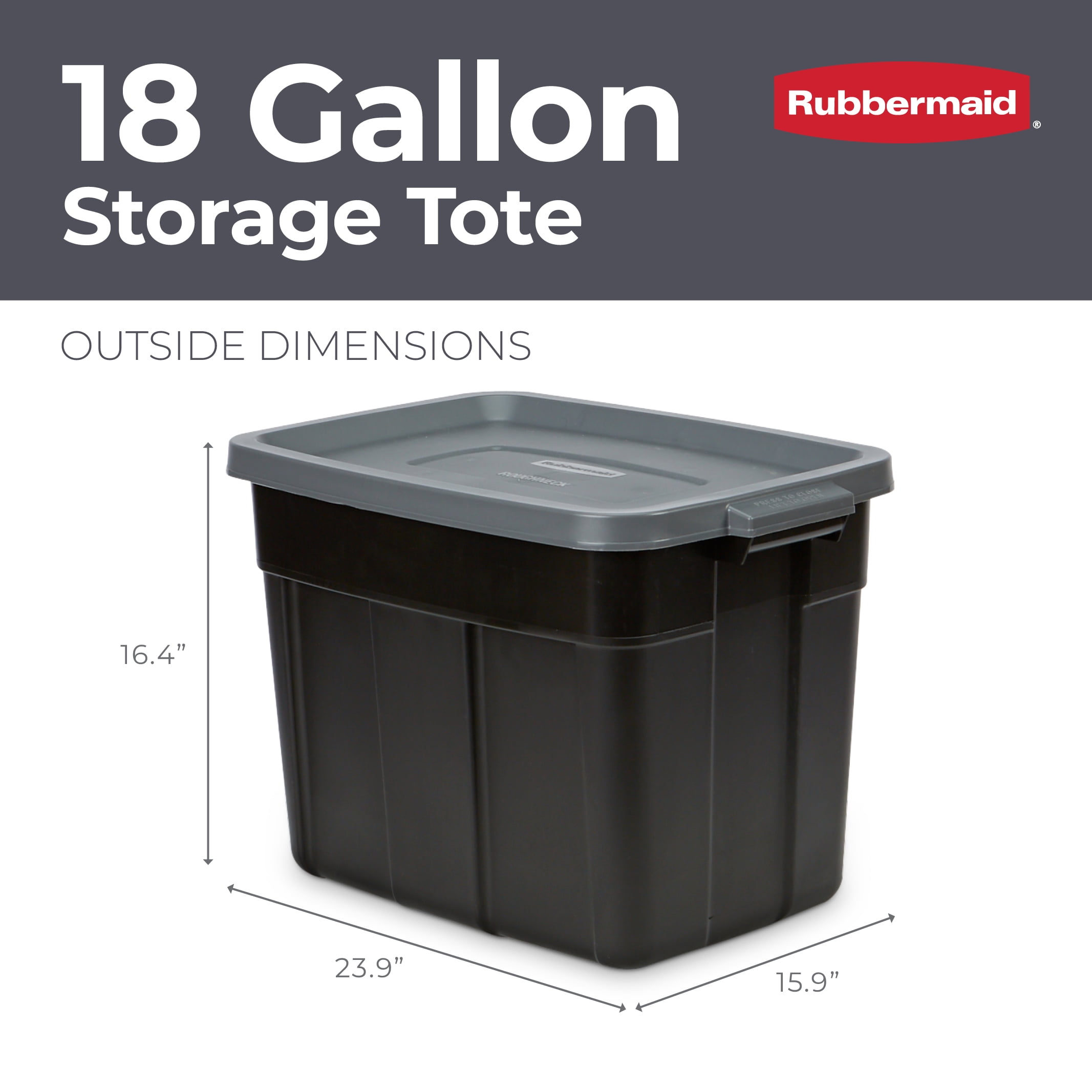 Rubbermaid Roughneck Tote 10 Gal Storage Container, Black/Gray (6 Pack)