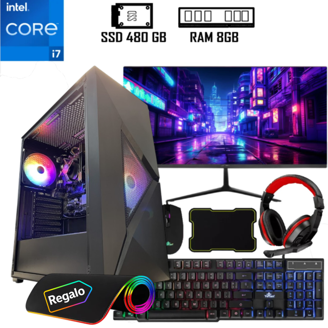 PC gamer i7 12700 Intel SSD 480GB RAM 8GB kit gamer monitor 21.5"