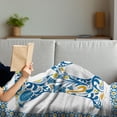 thumbnail image 3 of Letter K Soft Flannel Fleece Throw Blanket, Abstract Leaves and Blooms and Capital Initial K Ornate Alphabet, Cozy Plush for Indoor and Outdoor Use, 60" x 80", Blue Yellow Orange, by Ambesonne, 3 of 5