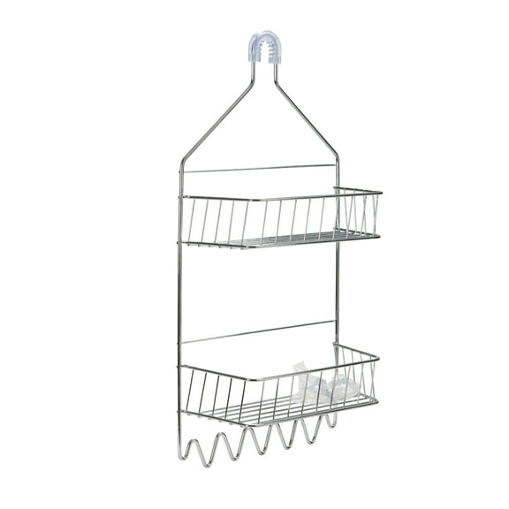 Bath Bliss 2 Tier Shelf Steel Cabana Stripe Shower Caddy, Silver Chrome