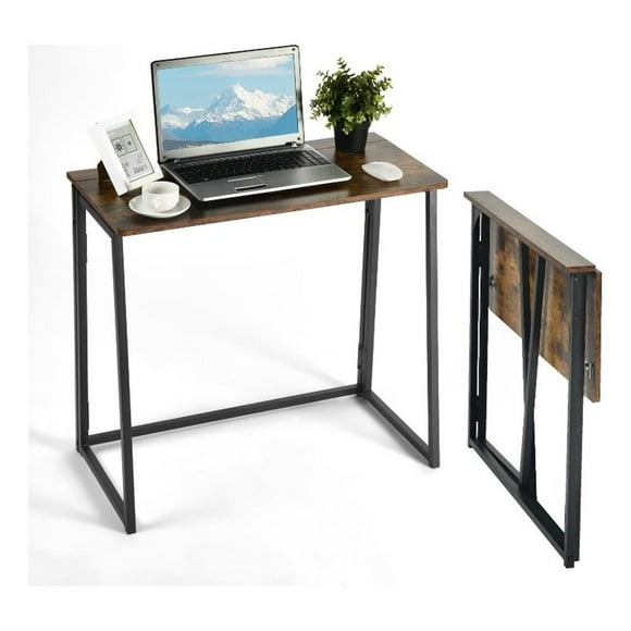Homycasa Foldable Walnut Home Office Desk with MDF Top