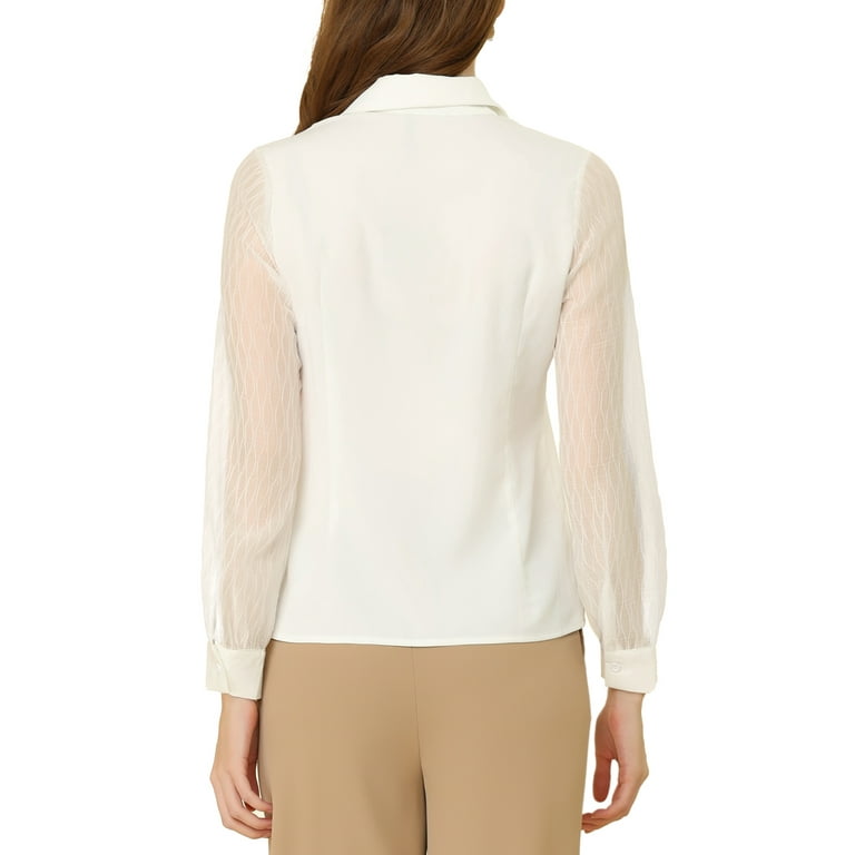 MODA NOVA Junior's Work Office Shirt Textured Sheer Sleeve MODA NOVA Junior's Work Office Shirt Textured Sheer Sleeve