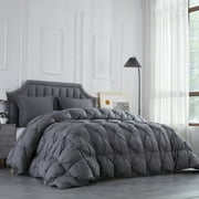 HOMBYS 120x120 Oversized King Feather and Down Comforter, Pinch Pleat Super Palatial King Duvet Insert with 100% Cotton Cover, Grey Fluffy Thick Comforter with Corner Tabs for All Season Warmth