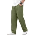 thumbnail image 5 of Men's Baggy Cotton Linen Pants Pleated Wide Barrel Leg Trousers Drawstring Summer Beach Casual Pants Size 2XL Army Green, 5 of 5