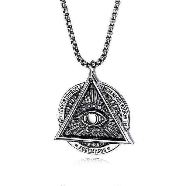 Collar con colgante del Ojo que Todo lo Ve de la masonería Illuminati para hombre, estilo vintage, con cadena de acero inoxidable.