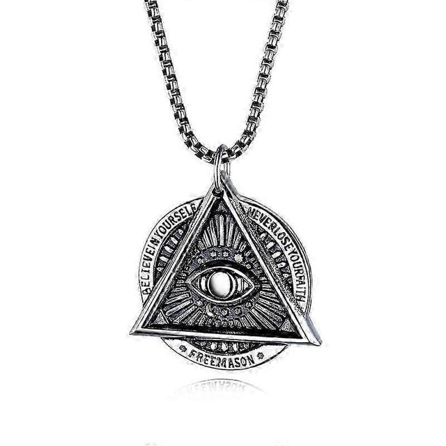 Collar con colgante del Ojo que Todo lo Ve de la masonería Illuminati para hombre, estilo vintage, con cadena de acero inoxidable.