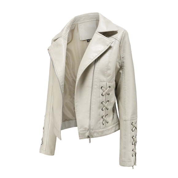 DondPO Women's Faux Leather Jacket Women Artificial Leather Coat Lapel Zipper Short Fashion Outwear Biker Motorcycle Slim Jacket Motorcycle Jacket Women Leather Jacket Women Beige S Clearance!