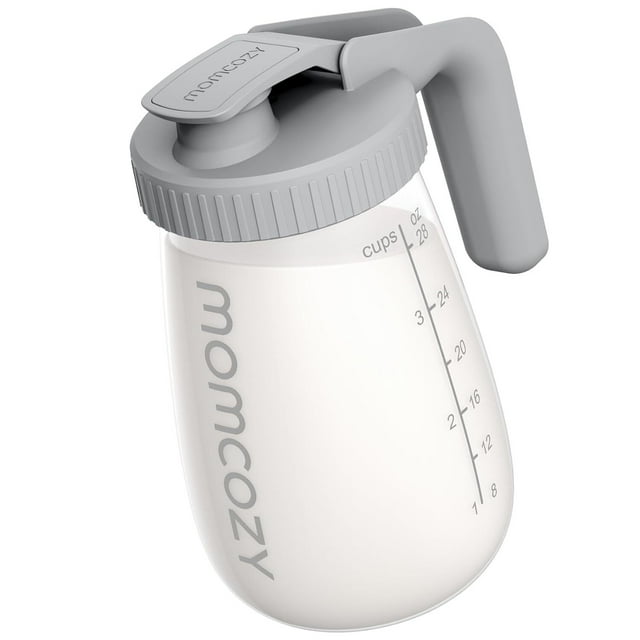 Momcozy Pichet à Lait Maternel, Résistant à la Chaleur et au Froid, Bascules de Température Brusques, Sans Fuite, Verre pour Lait Maternel, Rangement au Frigo, Essentiels pour l'Allaitement Gris