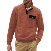 GENTS_BLISS Long Sleeve Men Sweatshirts Quilted Stand Collar Sweatshirts Button Pullover Tops for Men with Pocket