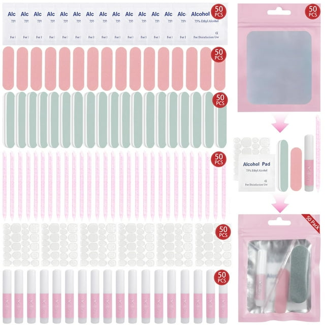 Kit de herramientas para uñas Sawvolker, 50 unidades, con pegamento para uñas y lima