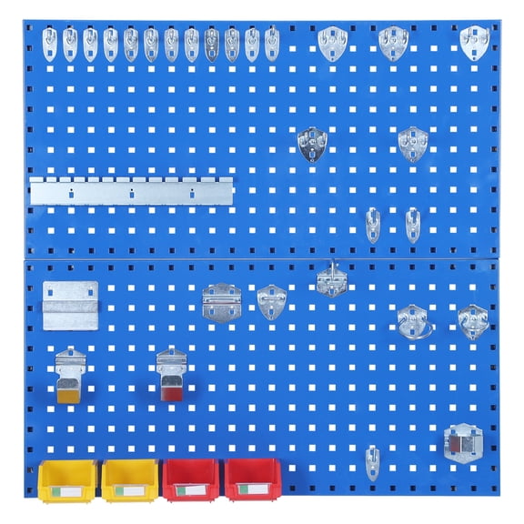 2 PCS Metal Pegboard Panel Set (35"x17.5"), Heavy-Duty Wall Mount Tool Organization System with Hooks & Storage Bins for Garage, Workshop