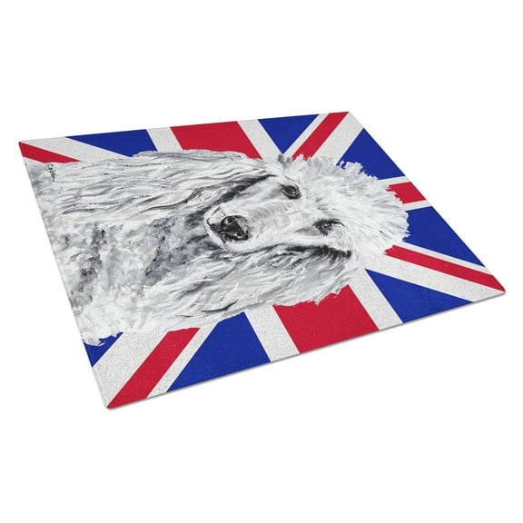 Caroline's Treasures White Standard Poodle with English Union Jack British Flag Glass Cutting Board Large Size