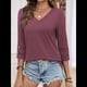 thumbnail image 5 of Blusas Elegantes e Informales de 3/4 para Mujer, Camisetas de Cuello en V A , Ropa de Verano 2025. Rojo Púrpura S, 5 of 7