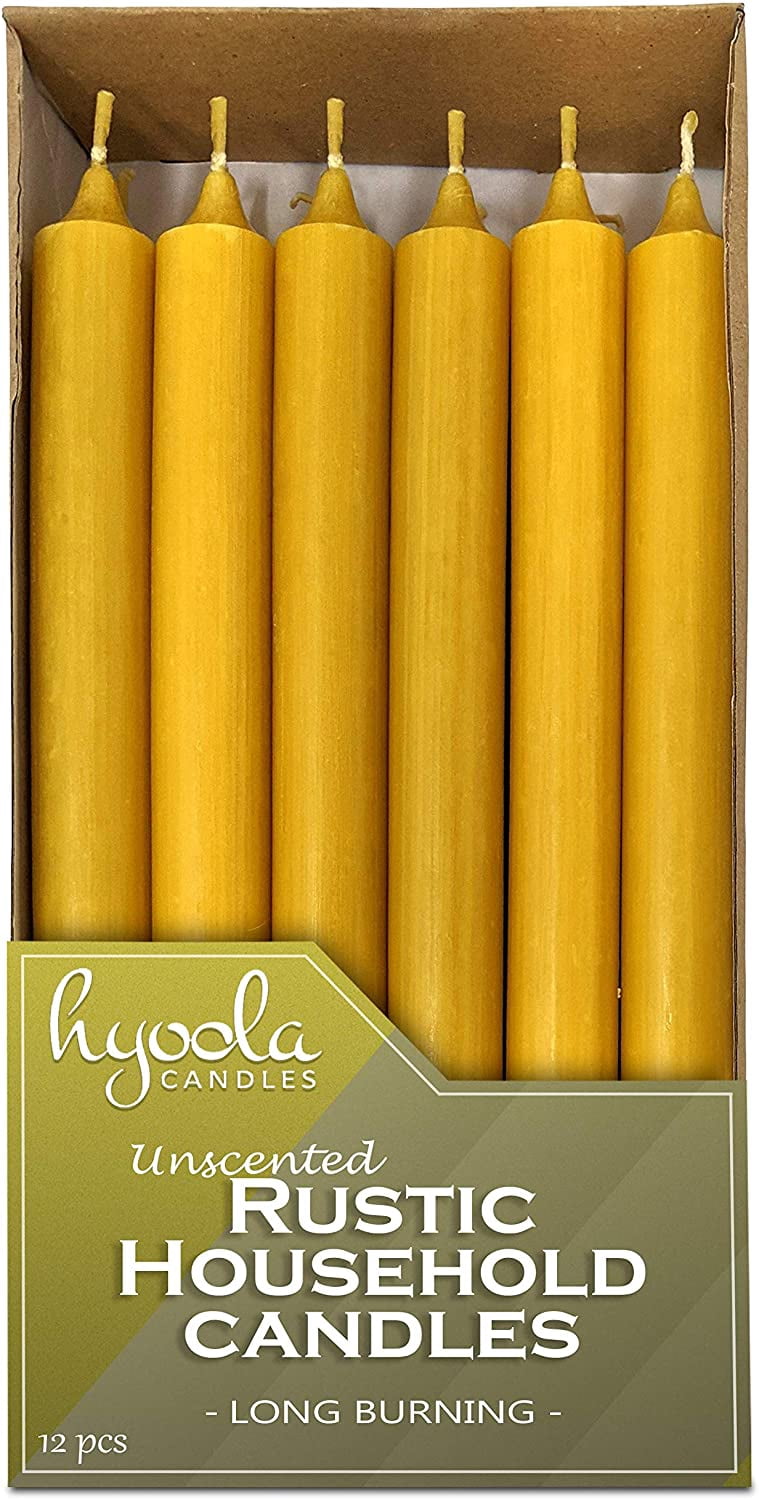 Hyoola 10" Rustic Mustard Yellow Dripless Dinner Candles Unscented Paraffin Wax with Cotton Wicks, 12-Pack