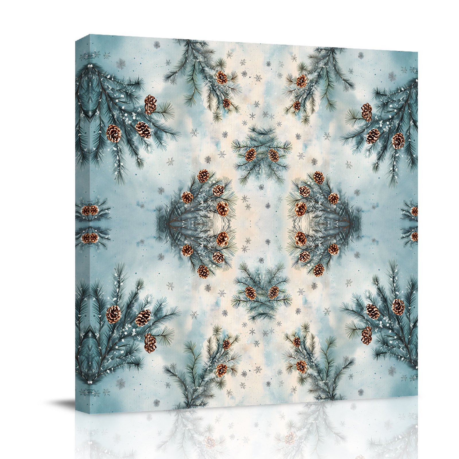 Canvas Wall Art Blue Christmas Framed Canvas Prints for Bathroom Kitchen Xmas Botanical Pine Cones Gallery Wrapped Wall Decor for Home Office Gifts 10 x10 Ship Next Day