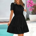 thumbnail image 6 of RYRJJ Women's Casual Dresses Summer Spring V Neck Puff Short Sleeve Sundress Smocked Waist A Line Tiered Mini Dress(Black,M), 6 of 9