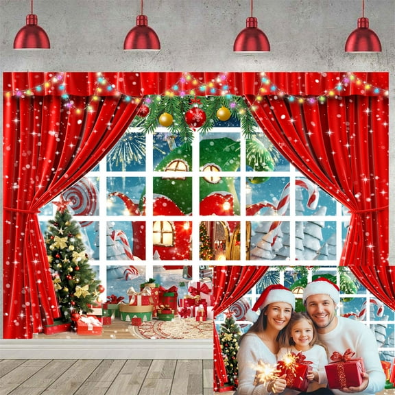 Winter Christmas Candy House Backdrop, Christmas Window Candy Photography Backdrops Decorations, Merry Xmas Holiday Kids Family Party Decor Photo Background Baby Shower Photo Studio Props,7X5ft
