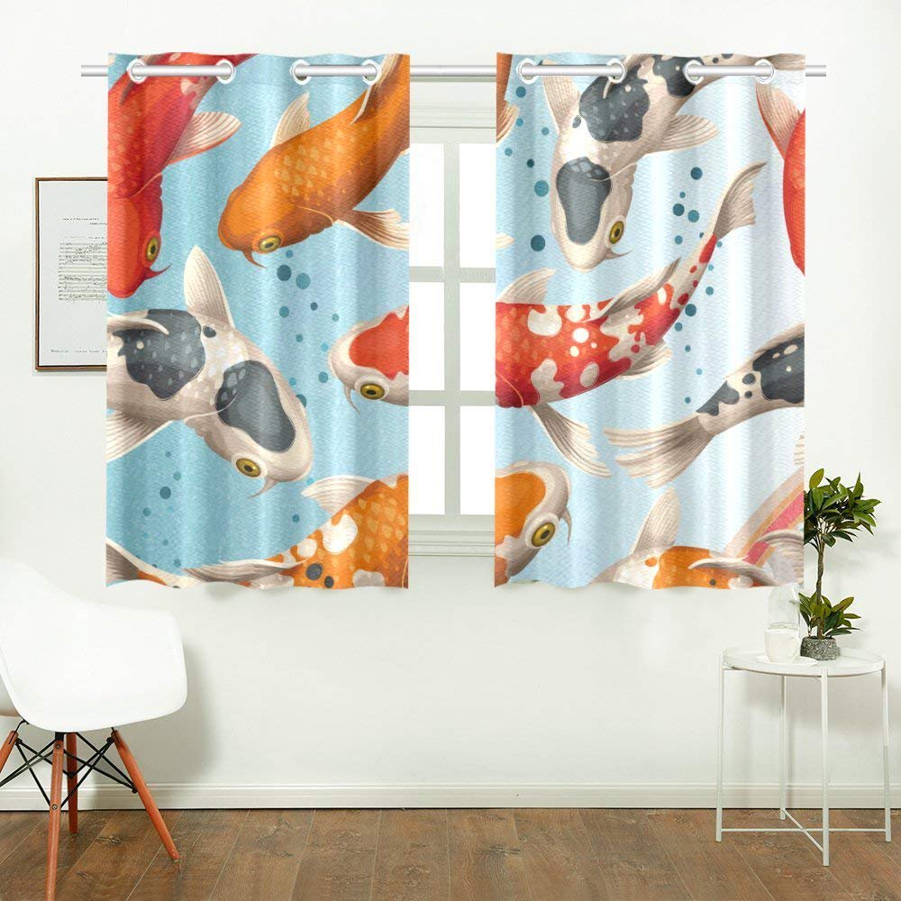 CADecor Japanese Koi Fish Window Treatment Panel Curtains Window