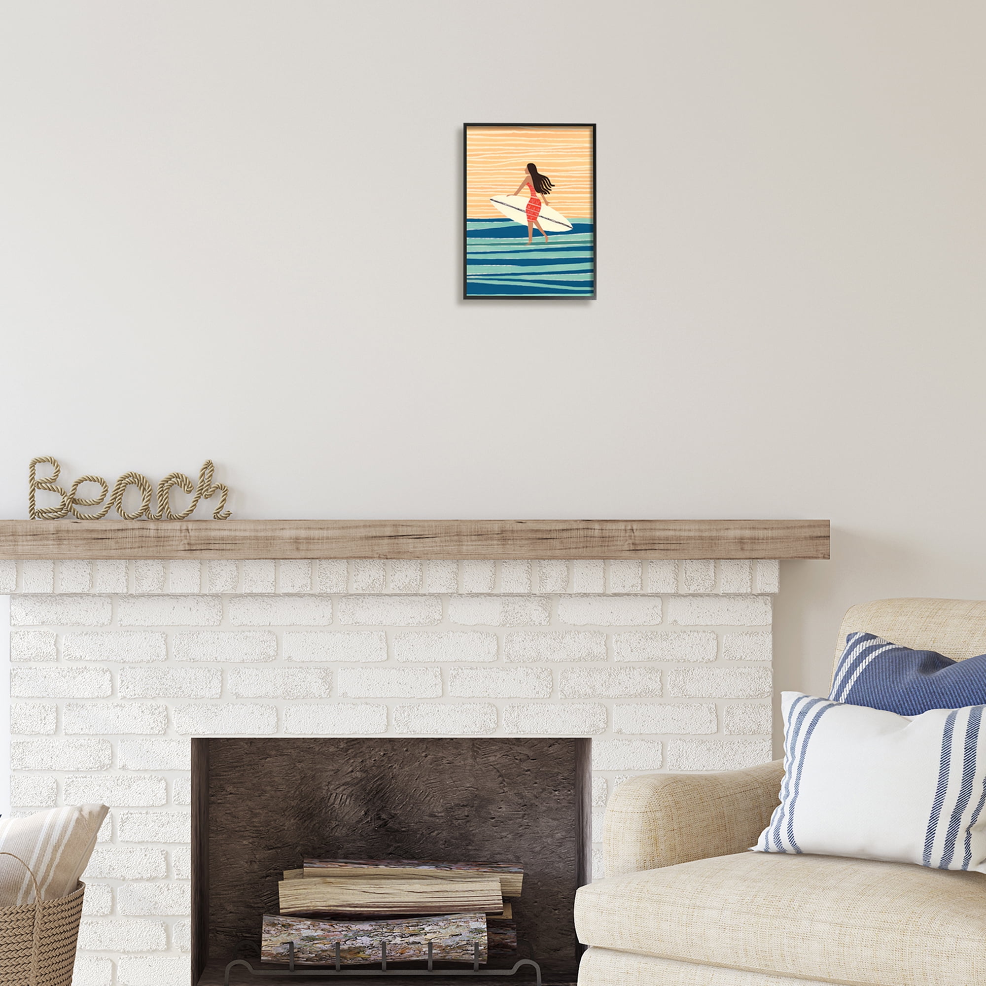 Stupell Industries Abstract Surfer Girl Abstract Painting Black Framed Art Print Wall Art, 11 x 14