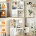 thumbnail image 4 of Home Office Desk with Hutch, Multifunctional Computer Desk with Bookcase, Wooden Executive Desk with Power Outlets, Drawers, 6 S-hooks, Writing Study Desk for Living Room, White, 4 of 10