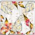 thumbnail image 1 of Watercolor Tropical Leaves Shower Curtain - Gray, Yellow, Gold & Red, 1 of 4