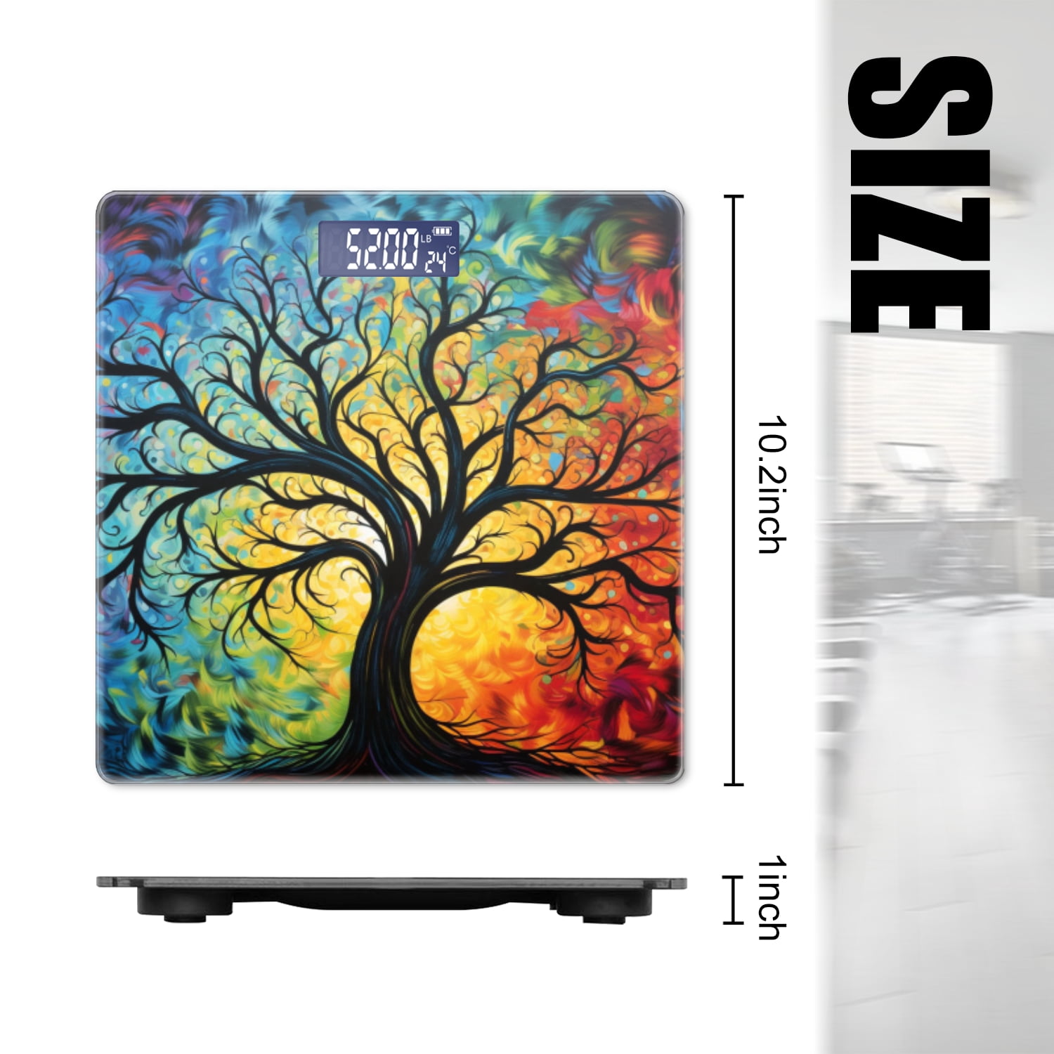 High Precision Body Weight Scale Smart Bathroom Scales with Large LCD Display(400lbs),Decorative for Bedroom-Abstract Tree Of Life With Vibrant Colors