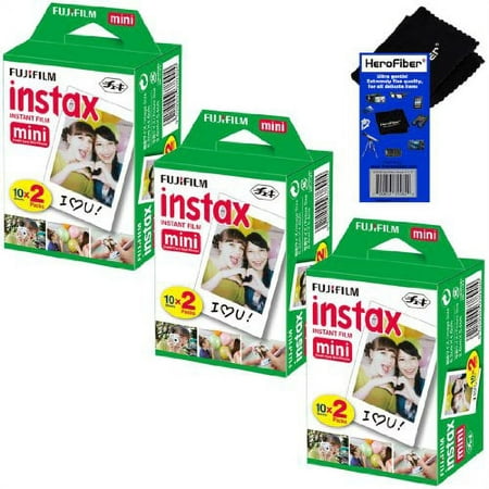 Image of Fujifilm Instax Mini Twin Pack Instant Film - 3 pack (60 sheets) for Fujifilm Instax Mini 7s Mini 8 Mini 9 Mini 25 Mini 50S Mini 90 SP-1 & SP-2 Smartphone Printer + HeroFiber Cleaning Cloth