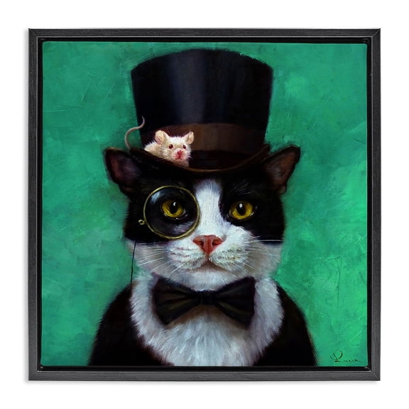 Stupell Industries Eclectic Good Sir Top Hat Cat Black Floating Frame Canvas Art, 18 x 18, by Lucia Heffernan