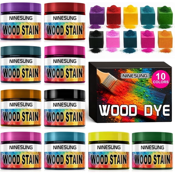 10-Colors Wood Dye Powder - Fast-Drying Pigment for Furniture & Crafts - 2 oz Each Color (Indoor/Outdoor Use) - Vibrant, Water-Resistant Wood Stain Powder for DIY Projects (10 Colors)