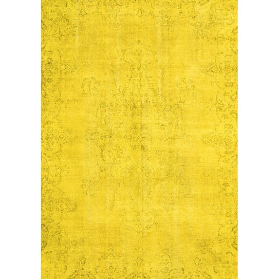 Ahgly Company Machine Washable Indoor Rectangle Persian Yellow Traditional Area Rugs, 2' x 5'