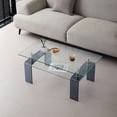 thumbnail image 2 of GZXS Modern Tempered Glass Coffee Table - 2-Tier Rectangular Clear Glass Center Table with Brown Glass Legs, Easy Assembly (Smoke Gray), 2 of 6