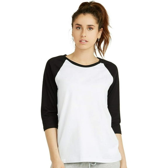 Cottonbell Women's Baseball Quarter Sleeve Tee Shirt Small White/Black