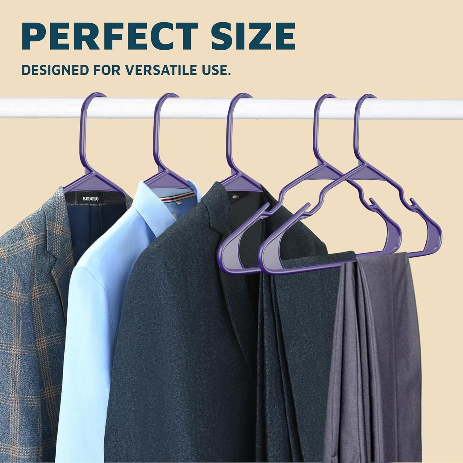 Lifemaster Plastic Clothes Hangers – Heavy Duty Hanger Set, For Organizing Clothes, Dresses, and Coat, Holds Up To 5 lbs, Space-saving Hangers with Non-Slip Shoulder Grooves, Pack of 20, Purple
