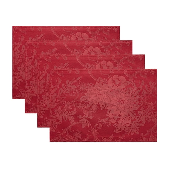 Elrene Home Fashions Poinsettia Elegance Jacquard Holiday Placemat, Red, 13" x 19"