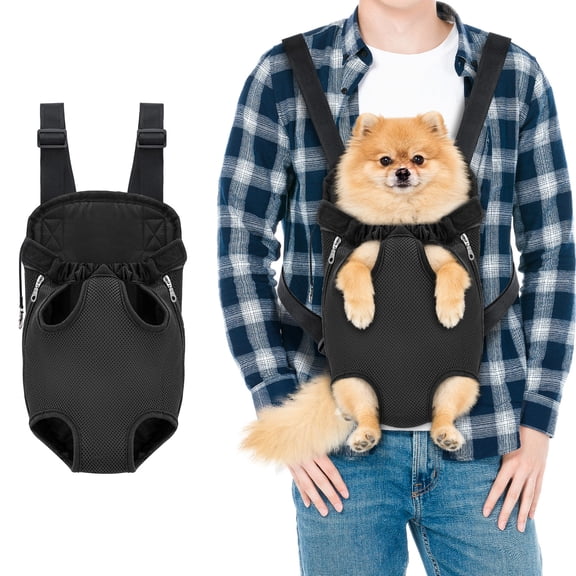 Black Portable Pet Carrier Backpack, Legs and Tail Out, Adjustable Front and Back Carrier for Medium Dogs and Cats 12 to 18 Lbs, Hands Free for Hiking, Camping, Travel, Cycling