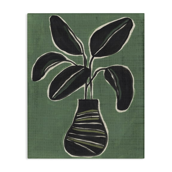 Stupell Industries House Plant on Green Floral Painting Wrapped Canvas Canvas Art Print Wall Art, 16 x 20