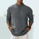 thumbnail image 1 of Blusa y camisa de manga larga con cuello alto para hombre, informal, a la moda, de color liso, transpirable, de manga larga, con cuello alto y bolsillo con botones, blusa de poliéster para hombre, 1 of 9